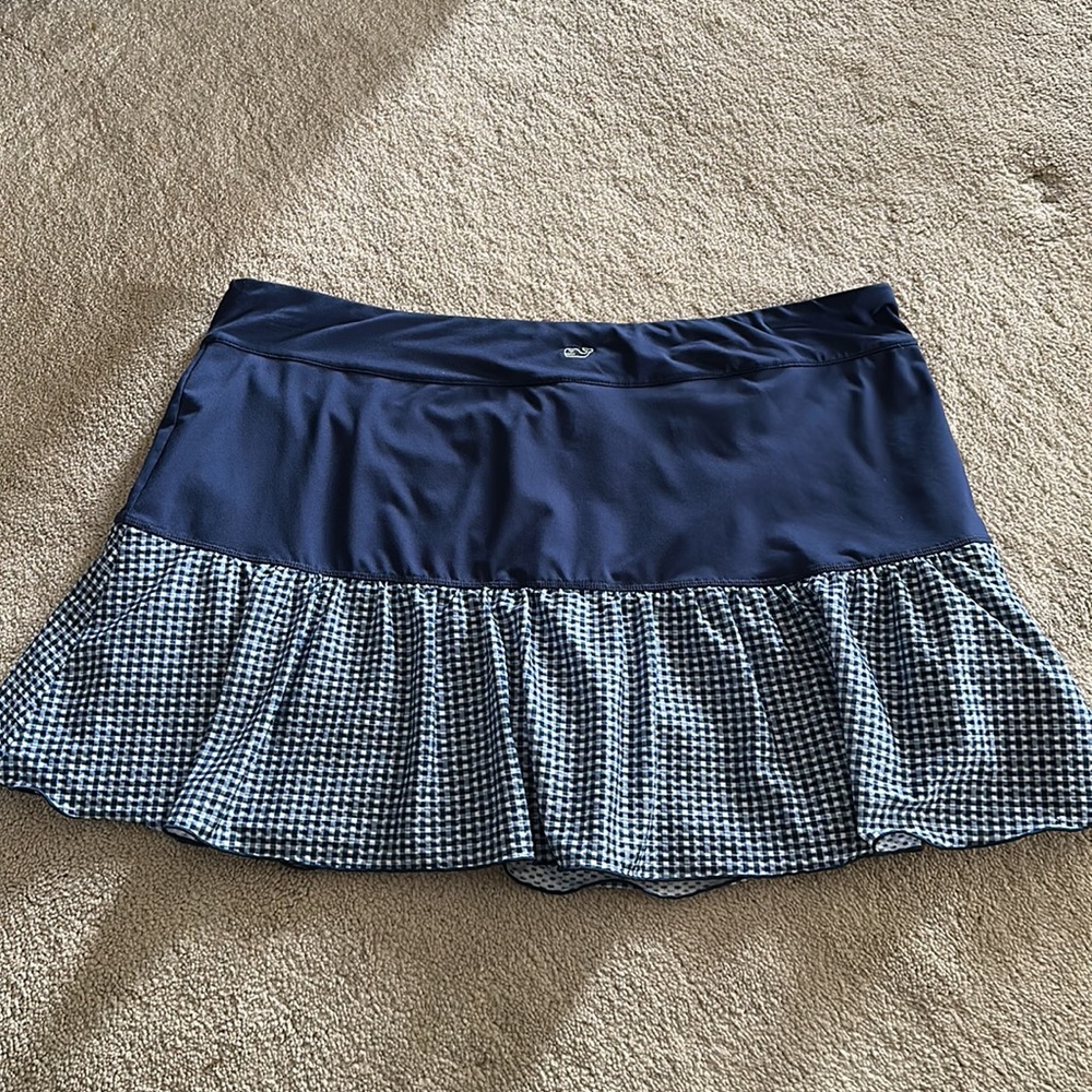 Vineyard Vines Performance Blue and white Printed Gingham Sport Skort 15 inch XL